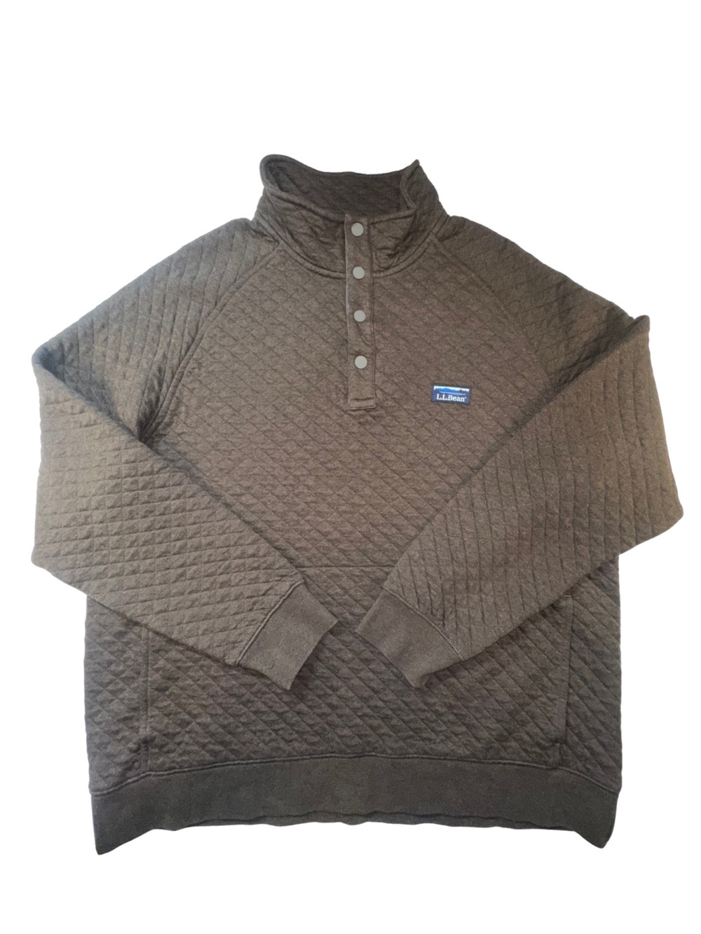 L.L.Bean Men’s XL Quilted Mock Neck Snap Pullover Sweatshirt Brown Gray
